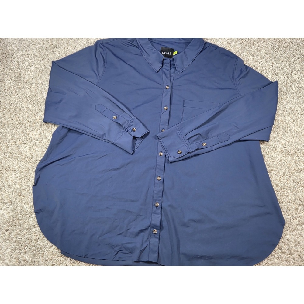 Lysse Womens 3X Schiffer Button Down Shirt Navy Blue Microfiber Stretch Plus 3XL